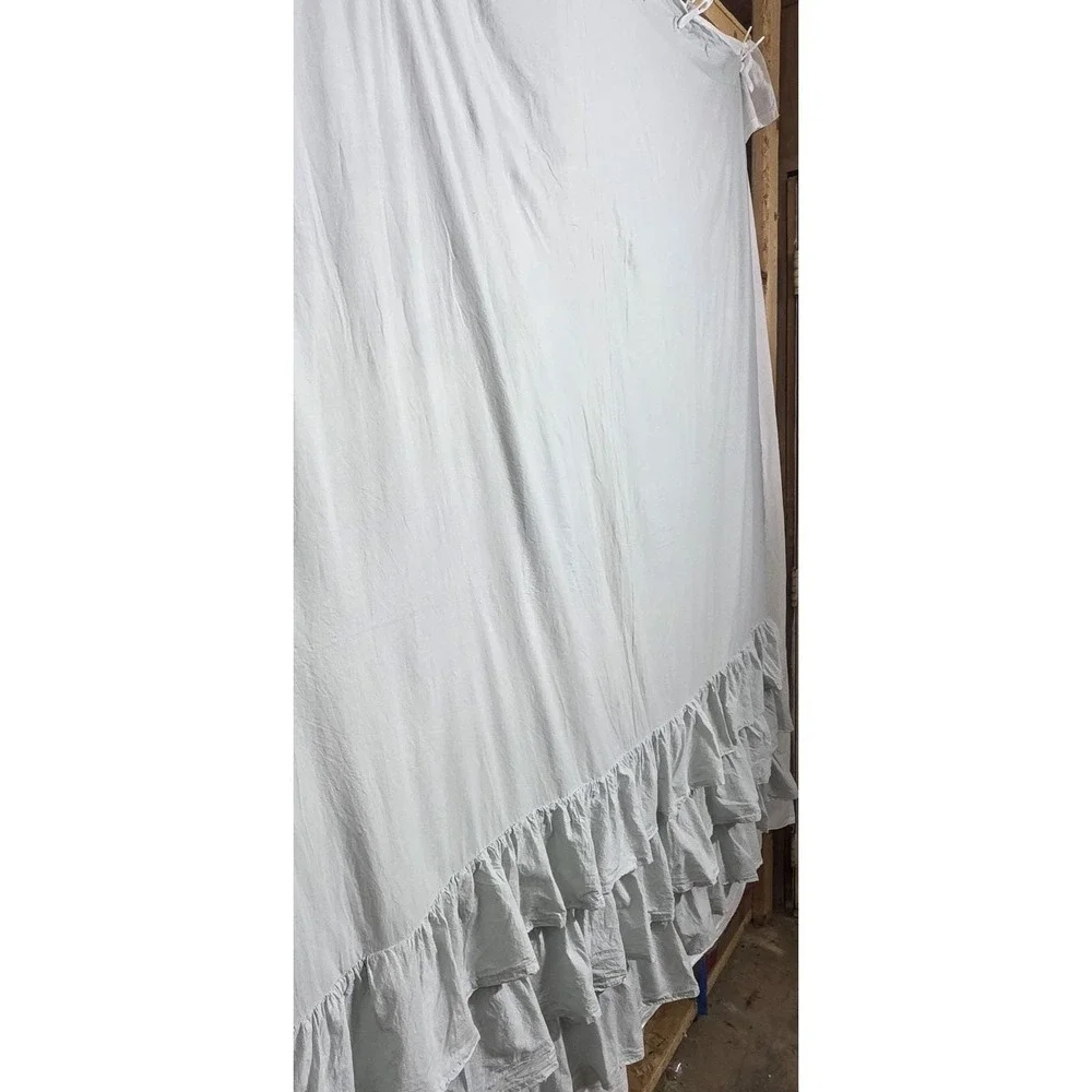 Pottery Barn Blue Gray Cotton Shower Curtain Tiered Ruffle Farmhouse Cottage